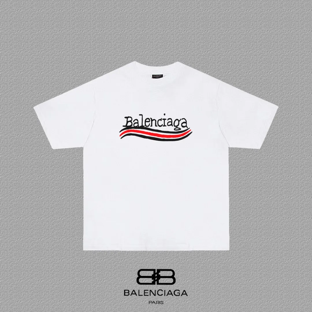 P80✨🔥 BALENCIAGA Paris lettering printed short-sleeved T-shirt, custom-woven and dyed 280g combed cotton heavyweight fabric, zero color difference in thread, perfect details, different from the current version on the market, welcome to compare, Same Style for men and women, must-sell in the picture above Color: White Black Size: 1 2 3 4